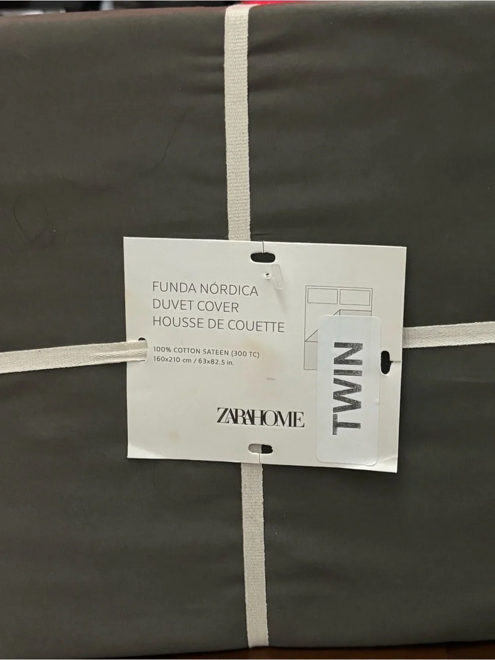 Gray Wrapped Bedding Set with White Strap